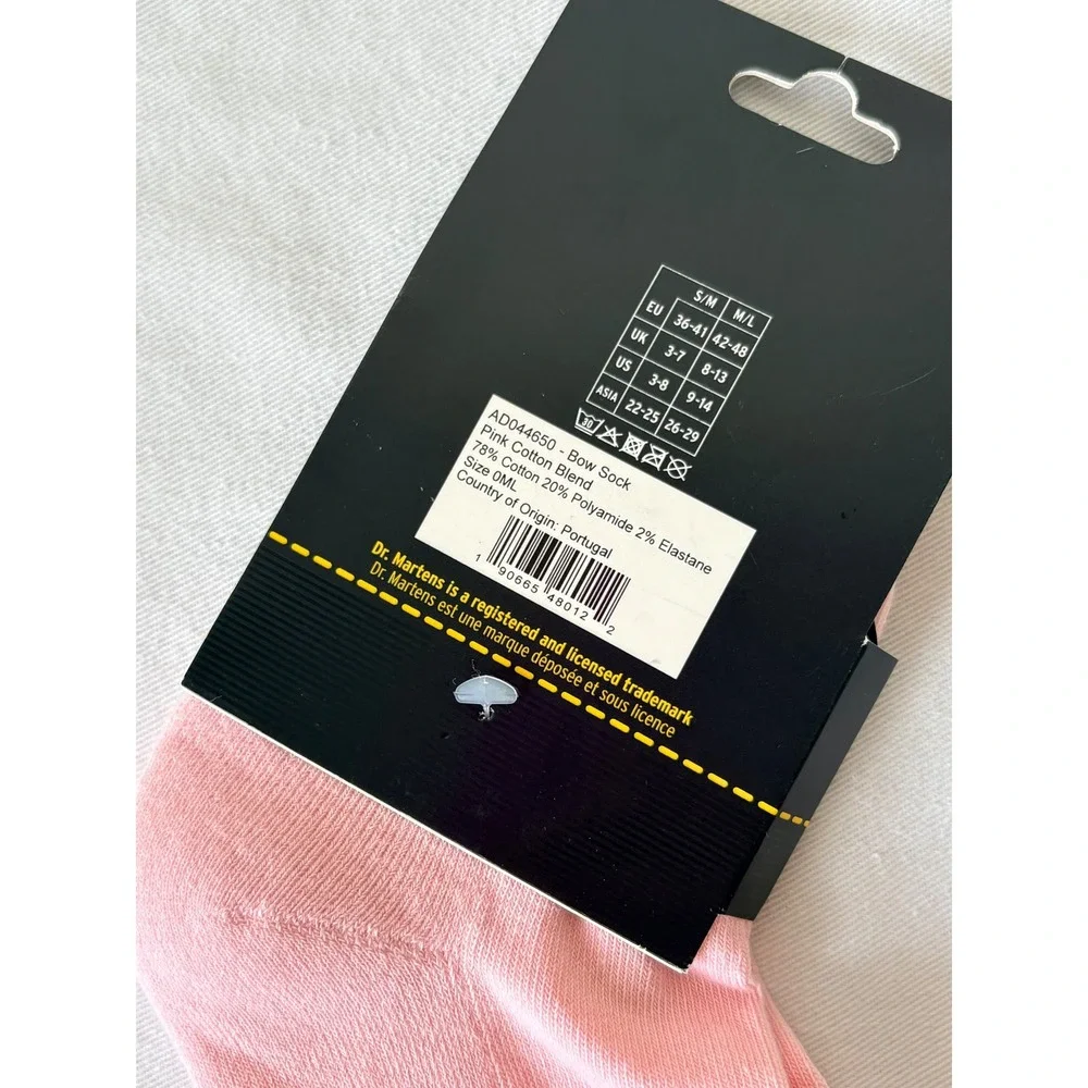 Dr. Martens Pink Cotton Blend Bow Socks Medium / Large 2 Pairs Womens shoe 9-14